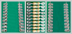 Examples of PC Boards after insertion, cutting and clinching